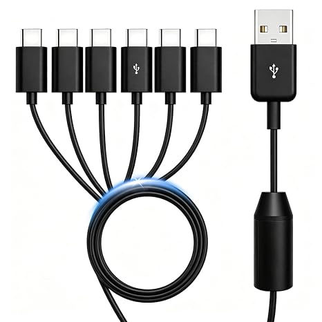 Herfair USB C Splitter 6 Way USB-C Multi Charging Cable for Charging & Data | USB A to 6x C 5A Fast Charger Cord for iPhone 17/16/15 Series, iPad Air/Pro, Galaxy S25/S24/S23/S22, Pixel, PS5, Switch