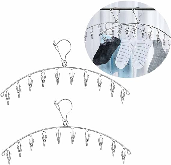 20 Clips Sock Dryer Folding Stainless Steel Laundry Drying Rack Sock Hanger Underwear Windproof Peg Airer Peg Hanger Space Saver Drip Hanger for Socks, Underwear Drying Towels, Bras, Baby Clothes