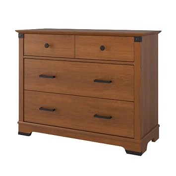 Child Craft Redmond 3-Drawer Dresser, 42" W Rustic Nursery Dresser with Craftsman Metal Accents, Baby-Safe Finish, Coach Cherry