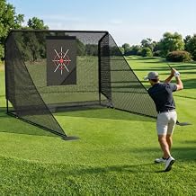 10x7ft Golf Practice Net with Auto Ball Return, Enclosure with Side Barriers, Portable & Durable Hitting Net for Backyard/Indoor, Includes Carry Bag & Stakes