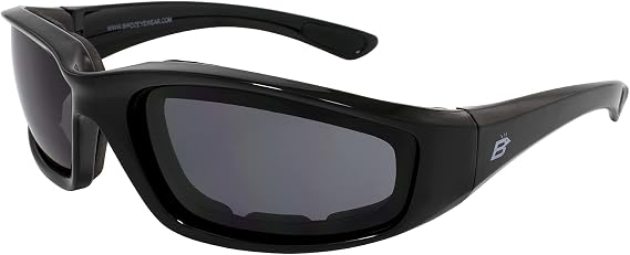 Birdz Eyewear Oriole Padded Motorcycle Glasses Black Frame with Smoked Anti-Fog Lenses  Foam Padding