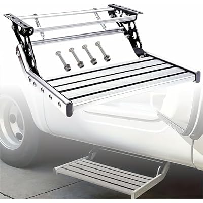Manual RV Step with LED Light, Telescopic Folding RV Step Stair for Camper Van Motorhome Travel Trailer, Aluminum Alloy Drop Down Step, Non-Slip Design, 440 lbs Load Capacity, 1 Pack Single Ladder