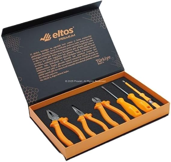 Eltos Premium Set, 6 Parça, Profesyonel El Aletleri, Yüksek Kaliteli, Pense, Yan Keski, Kargaburnu, Düz Tornavida, Yıldız Tornavida, Kontrol Kalemi, Ergonomik Saplı, Kutulu Set, Özel Seri