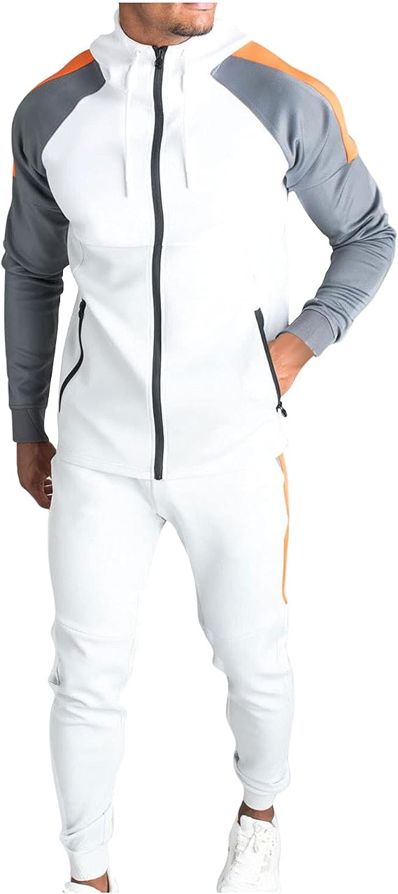 Men's Casual Active Tracksuits Full Zip Sports Jogging Suits Sets Athletic Hooded Sweatshirt Gym 2 Piece Outfits