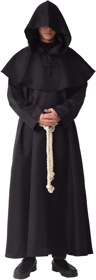 BLESSUME Monk Costume Medieval Robe Priest Hooded Renaissance Friar Cowl Outfit