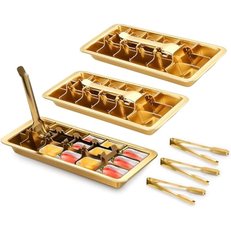 3 Set Professional Gold-color Ice Cube Tray, 18-Slot Stainless Steel, Heavy Duty Metal Freezer Mold with Lever Release, Bar & Kitchen Use, Send Goods from Local Warehouse