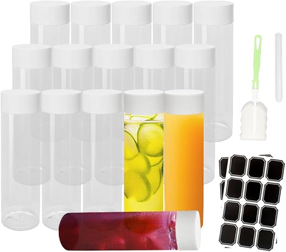 16 Pack 500ml 16oz Plastic Juice Bottles with White Lids
