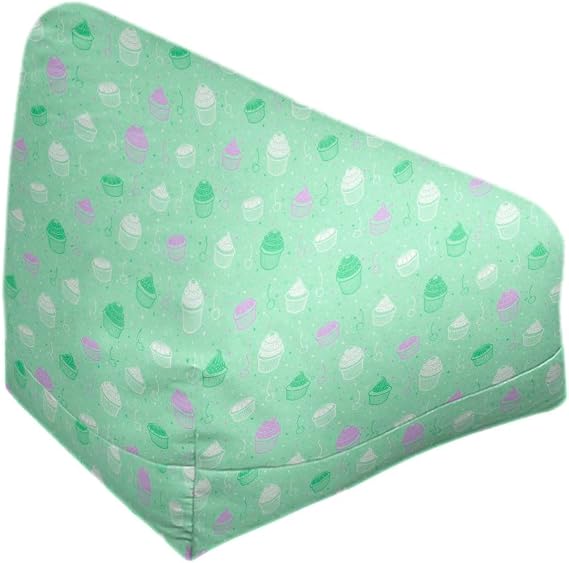 1.25 Lb. Super-Light Expanded Small Lounger Bean Bag Chair Cover 86"H x 2"W x 43"D Size | Cool Green Purple Colors Glam Pear-Shaped Printed Cupcakes Pattern | Secure Lock and Key Zipper Royal Seating