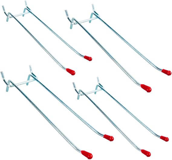 DOVETAIL | 4 Piece | 6" Double Prong Universal Peg Hooks | Constructed of 3/16" Galvanized Steel with Rubber Coated Tips | Great for Organizing Garage, Workshop, Retail Store