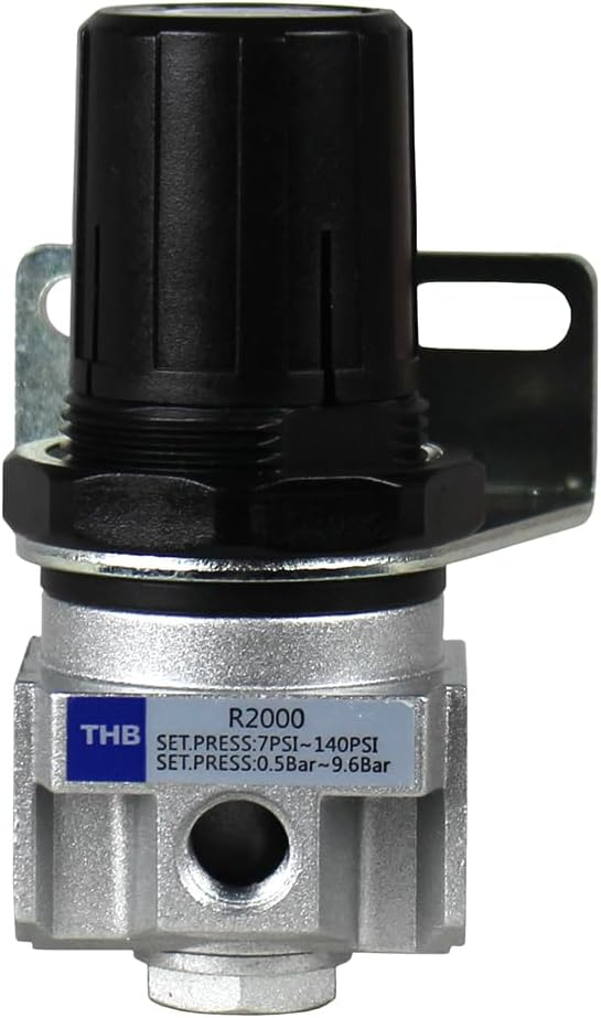 1/4" Industrial Air Compressor Pressure Regulator with Wall Mounting Bracket