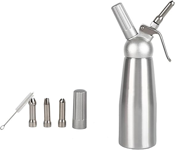 Professional Whipped Cream Dispenser 500ml Cream Whipper Heavy Duty Aluminum Body Cream Maker with 3 Decorating Nozzles & Cleaning Brush Cream Spray for Dessert
