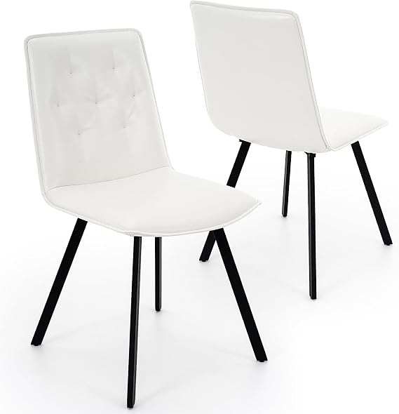 Brage Living Dining Chairs Set of 2, PU Leather Kitchen Chairs Pearl White | Tool-Free Assembly, Easy to Clean, 19.3" Seat Height, Dining Room Upholstered Side Chairs for Kitchen Restaurant Waiting room