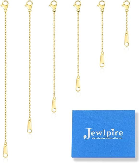 Jewlpire 18K 14K Gold Plated Necklace Extender for Women with 6 Piece Set (1", 2", 3", 4", 5", 6"), Box Chain | Cable Chain Extender for Necklace, Extenders for Bracelets Anklets