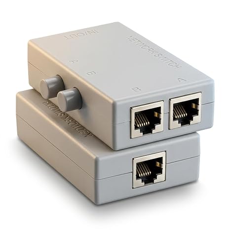 iKKEGOL RJ45 Ethernet Switch 2 Port Manual Network Switch Selector Box, 100Mbps 2-in-1-out / 1-in-2-out LAN Switch for Router, PC, Modem, Gaming, Office Network Sharing (No Power Required)