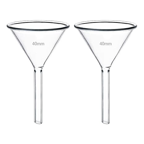 2pcs 40mm Tiny Glass Short Stem Funnels Set | 3.3 Borosilicate Glass Small Mini Funnel, Automotive Oil Filter Funnel for Filling Bottles Science Labs Kitchen Use