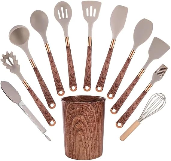 12 Piece Silicone Kitchen Utensil Set with Countertop Organizer Heat Resistant, Non Stick, Scratch Resistant, Easy to Clean