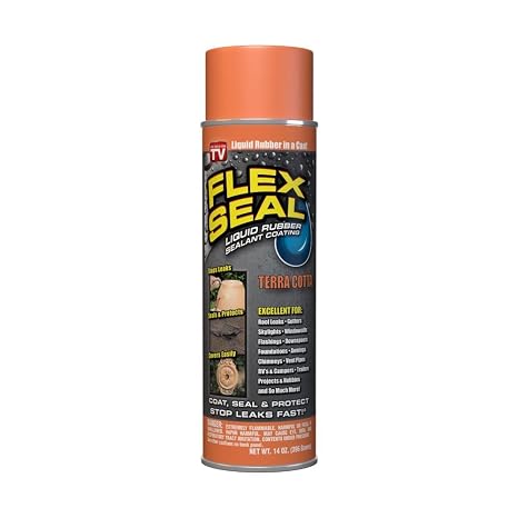 Flex Seal, 14 oz, Terracotta, Stop Leaks Instantly, Waterproof Rubber Spray On Sealant Coating, Perfect for Gutters, Wood, RV, Campers, Roof Repair, Skylights, Windows, and More