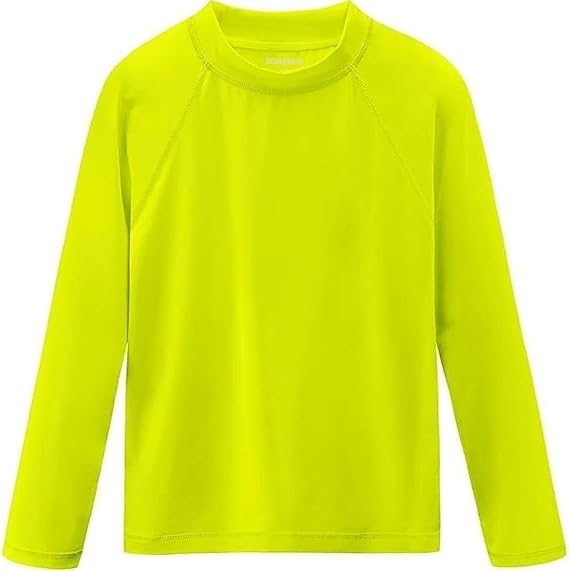 Boys Swim Shirts Long Sleeve Rash Guard Sun Protection UV SPF T Shirts Rashguard Swimwear Fishing Water Beach Shirts Lightweight for Toddler Kids Neon Yellow 5T