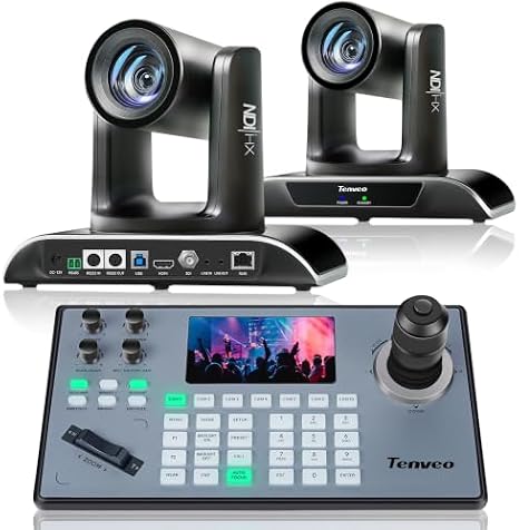Tenveo PTZ Camera and Controller Bundle/Kits - 30X AI Auto Tracking NDI PTZ Camera(2pcs) with SDI/HDMI/USB3.0/LAN(PoE) and NDI PTZ Joystick Controller for Church Worship Live Streaming Conference