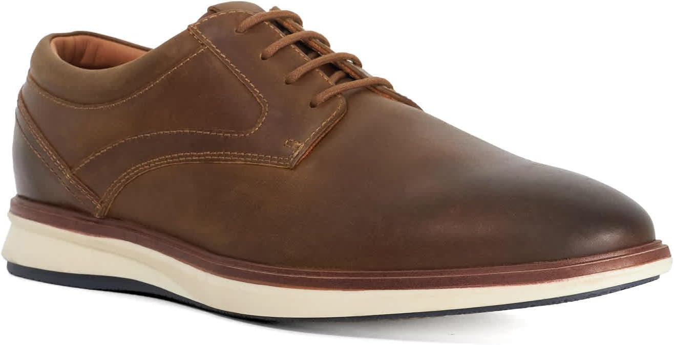 Dune London Mens BRYDON Leather Wide Fit Lace-Up Trainers Size UK 10 Casual Shoes Brown
