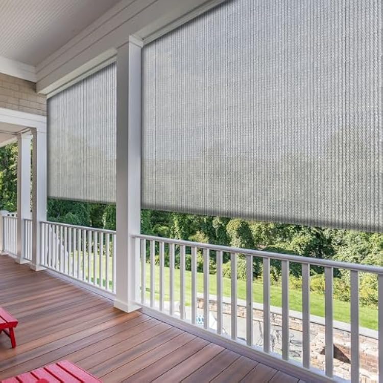 SunnyRoyal Patio Shades Roll Up Outdoor Exterior Roller Shades Roll Up Blinds for Patio Yard Deck Porch Balcony Backyard 5 W X 6 L Light Grey