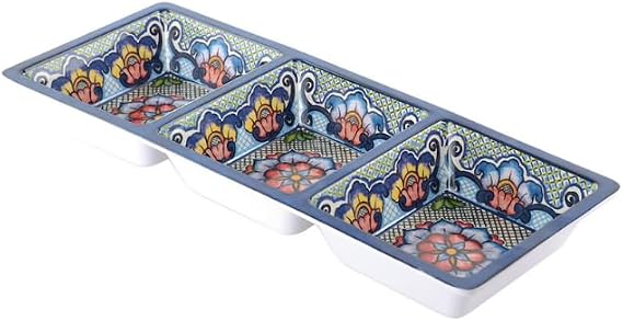 Prepara Talavera 3-Section Tray, Blue