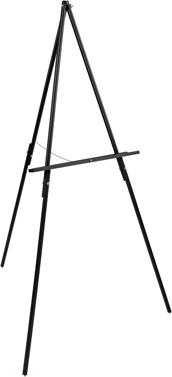 Creative Mark Thrifty Wood Tripod Display Easel Stand for Painting Single Unit- Durable Light Weight and Foldable with Adjustable Angle and Wheel - Drawing & Painting - Black Finish - Ideal For Artist