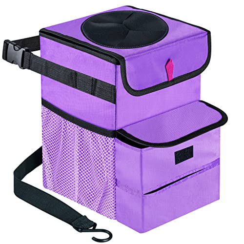Car Trash Can Foldable Garbage Bin Leakproof 3 Gallons Purple