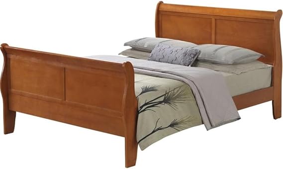Glory Furniture Louis Phillipe Queen Sleigh Bed in Oak