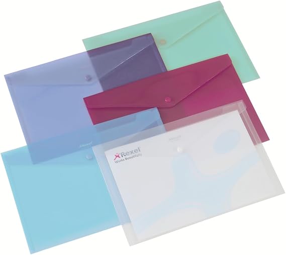 Rexel Pack of 6 A4 Popper Wallets, Assorted Colours, 150 Sheet Capacity