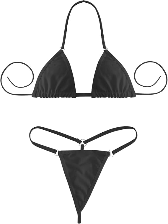 Sexy Lingerie Set for Women, Striped Kawaii Bikini Halter Strap Micro Bra & Tiny Panty, Girls Cute Anime Underwear U6-S-L