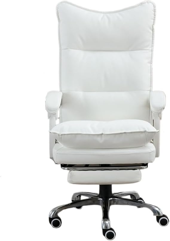 Task Chair Executive Office Chair Retro PU Leather Office Chair with Rubber Wheels Computer Office Desk Chair Ergonomic Three-Section High Back Support Office Chair Gamin,White-One Size