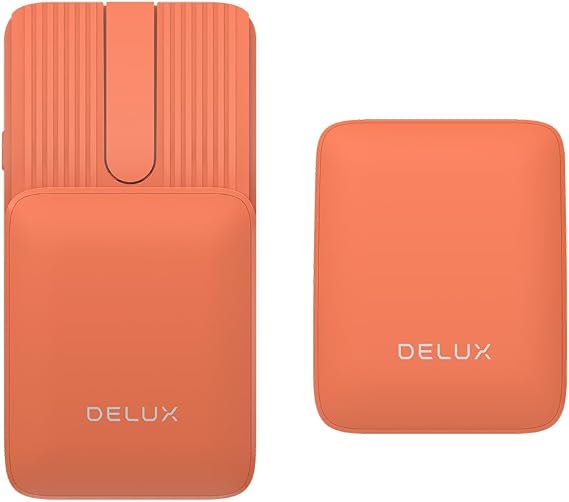 DELUX Wireless Bluetooth Mouse, 2-in-1 Sliding Rechargeable Silent Mouse with Presenter Pointer, 1600DPI, Slim and Foldable, for for Windows/Mac/Android (MF10PRO-Orange)