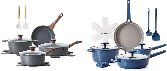 SENSARTE Ceramic Cookware Sets, Pots and Pans Set Non stick, 13 Piece Induction Cookware, 14 Pcs Nonstick Kitchen Cooking Set, w/Frying Pans Set, Saucepans Set