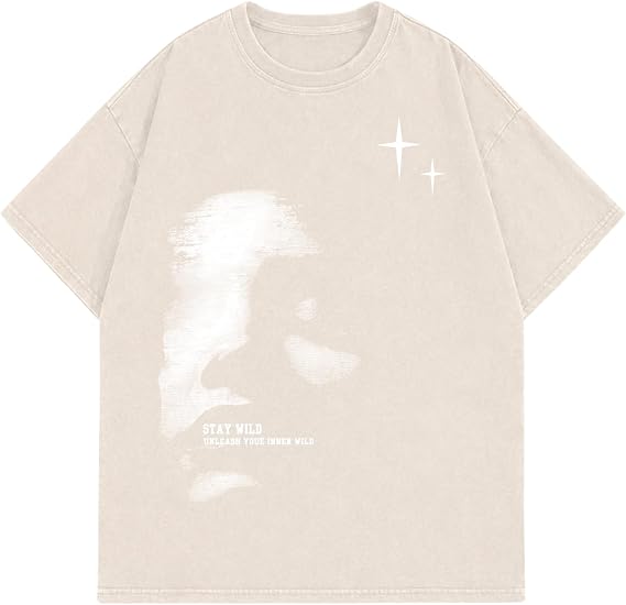 KUYIGO Unisex Vintage Washed Graphic T Shirt Abstract Face Tee | Vintage washed cotton tee with abstract face print, crewneck short sleeves and casual streetwear style for daily outfits