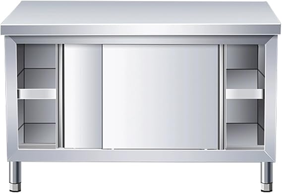 Stainless Steel Table, Stainless Steel Work Table with Cabinet, Commercial Heavy Duty Prep Worktable, Kitchen Food Prep Work Table, for Home, Restaurant(80x40x80cm)
