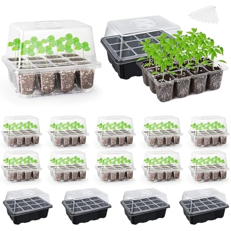 The Bundle of Bonviee 10 Packs Seed Starter Tray with Elevated Lid and Bonviee 5 Packs Seed Starter Kit
