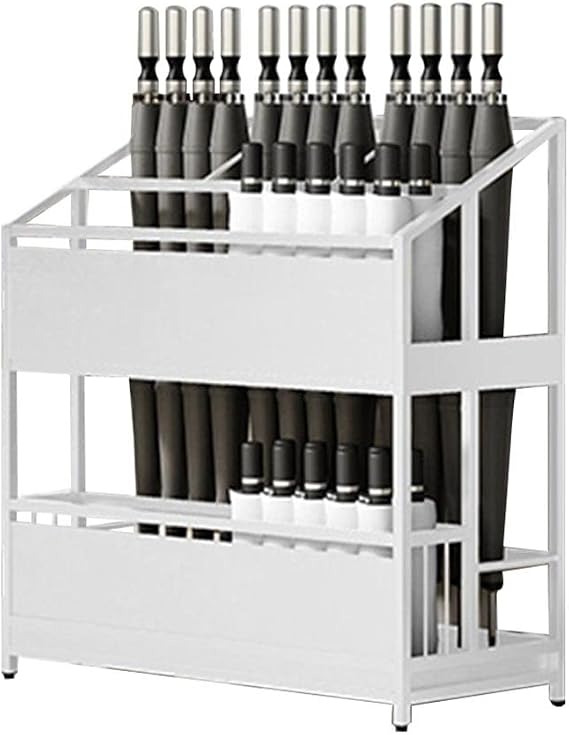 Umbrella Stand Racks Large Capacity Iron Umbrella Holder - 40-75 Umbrellas, Home Commercial Hallway Entrance Umbrella Organizer with Drip Tray (Color : White, Size : 48x28x66cm)