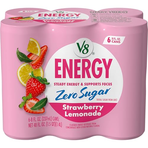 V8 Energy Zero Sugar Strawberry Lemonade, 8 fl. oz. Can 6 Pack