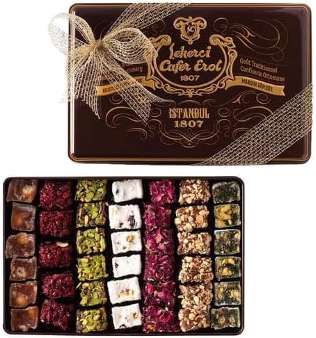 Cafer Erol Mixed Turkish Delight, Rose, Lemon & Pistachio Flavours, Premium Handmade Lokum, 900g, Contains Nuts & Gluten, Decorative Tin Box