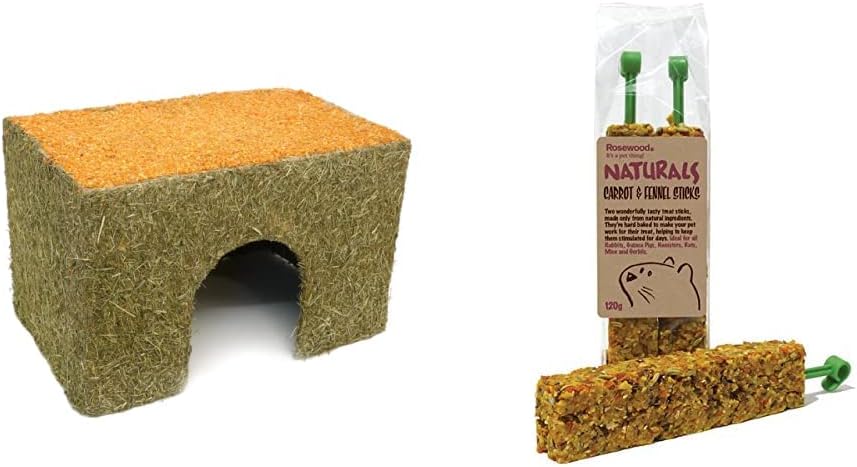 Rosewood Naturals Carrot Cottage Rabbit House, Large & Naturals Carrot and Fennel Sticks Treat 120 g