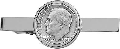 US 1949 Roosevelt Dime 90% Silver 10 Cent Coin Silver Plated Tie Clip Bar Pin NEW