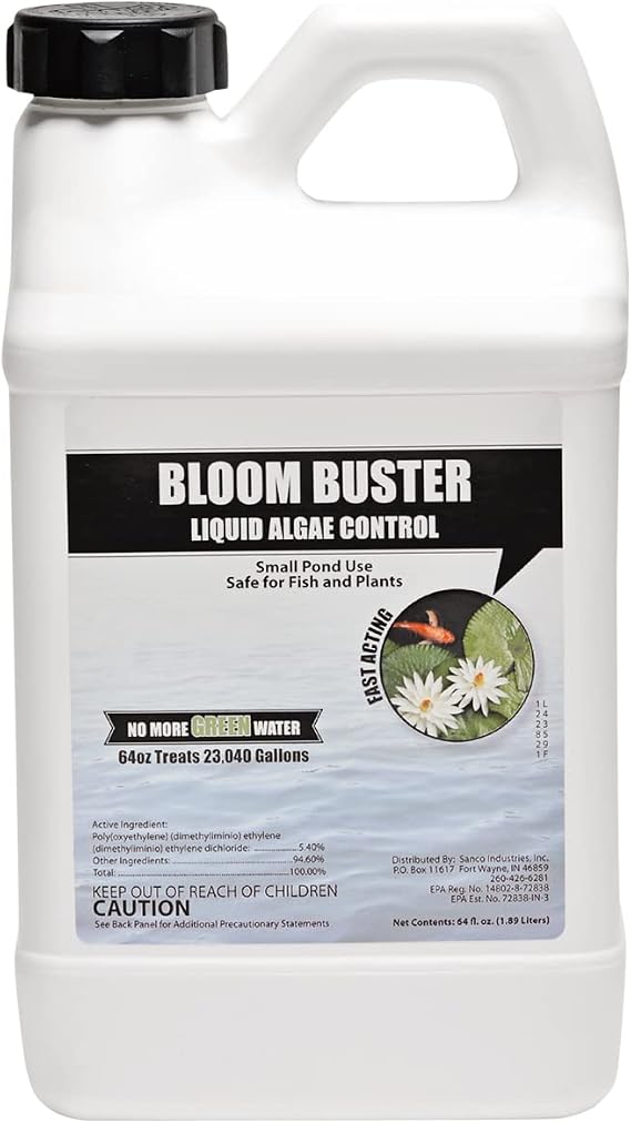 Bloom Buster Pond Algae Control - 64oz - Fast Acting Algaecide, Use in Fountains & Outdoor Ponds Containing Koi & Other Fish - EPA Registered