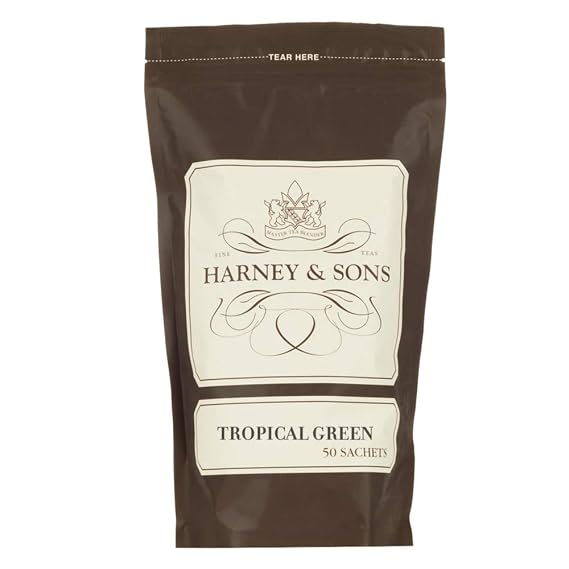 Harney & Sons Tropical Green Tea Sachets, 50 Count | Chinese bancha green tea with pineapple flavor. 50 premium sachets. Contains caffeine.