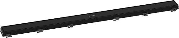 hansgrohe RainDrain Match Linear Tileable Shower Drain for 39 3/8" Rough with Height Adjustable Frame in Matte Black, Stainless Steel Rectangle Shower Floor Drain