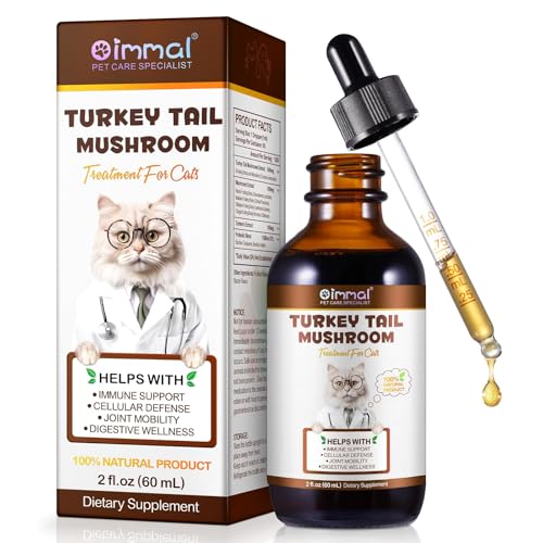 Turkey Tail Mushroom for Cats, Faster Absorption Turkey Tail Mushroom for Immune & Digestive, Joint, Energy, Cat Mushrooms Drop with Turmeric & Probiotic- 60ml