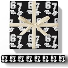 NeoJoy 67 Wrapping Paper Funny 6 7 Meme Kids Boy Birthday Christmas Gift Wrap Black Bag Party Decoration 17x29.5 10 Sheets In A Roll