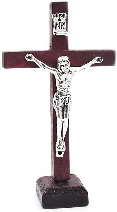 Dwang Wall and Table Wood Cross Crucifix, Crucifix Wall Cross Wooden Catholic Cross With Stand Religious Christian Standing Crosss Church Home Ornaments For Prayers