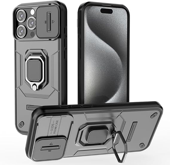 Phone Case for Realme 15 Pro / Realme 15 5G Car Holder Sliding Window Shockproof Protective Cover Military Case Lens Protection Black