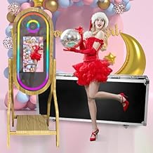 Mirror Photo Booth, Retro Wooden Magic Mirror Photo Booth with Interactive Touch Screen, Built-in Mini PC with Instant Print Types of Photography Needs (50-21.5'' Mirror Photo Booth)